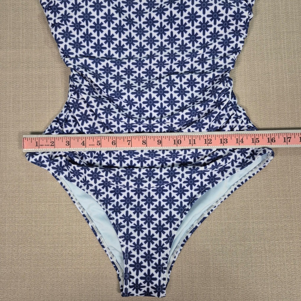 Cupshe Womens Blue White Geometric Floral Ruched Tummy Control Swimsuit Size M - Picture 5 of 9